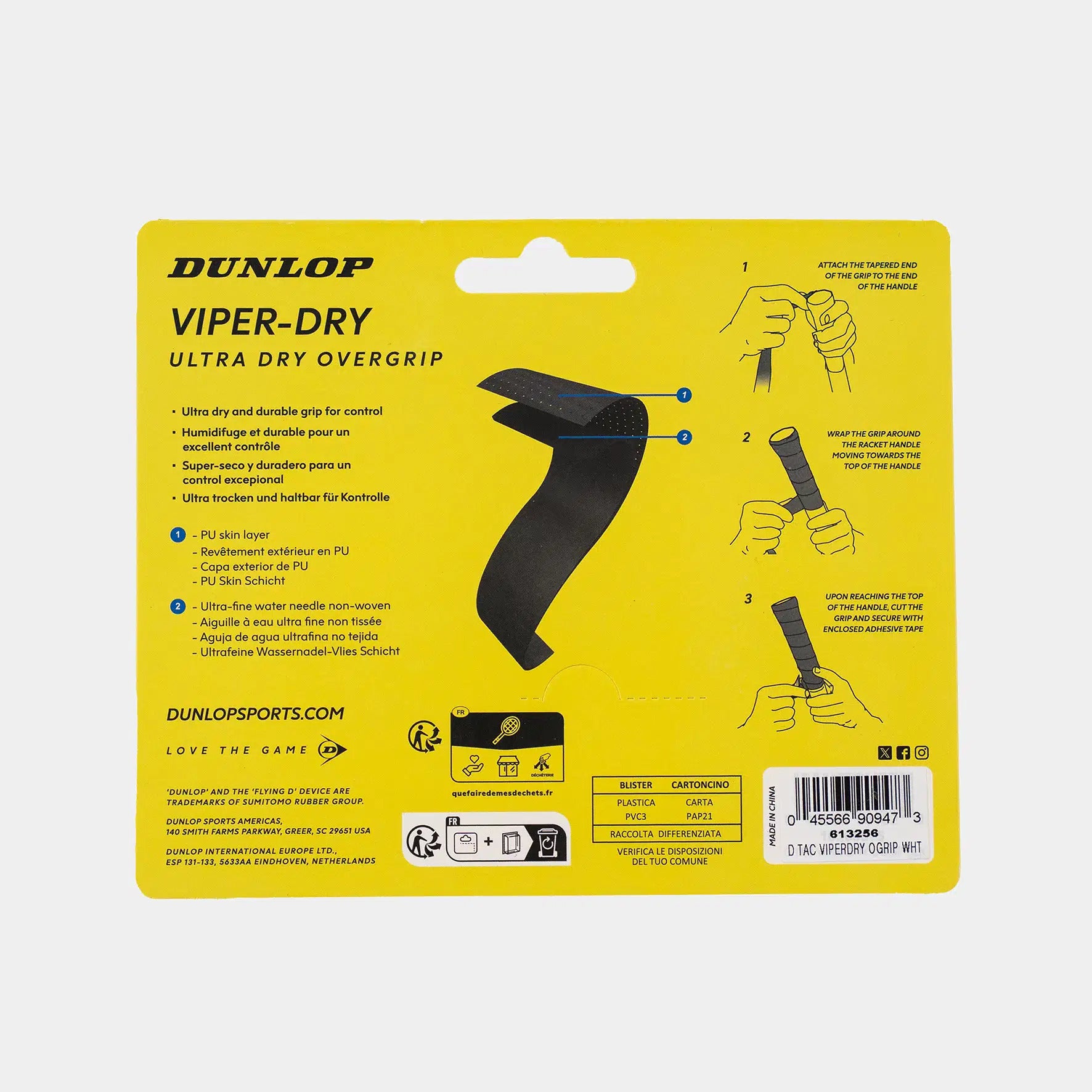 Teniso raketės virš. apvija DUNLOP VIPERDRY ATP overgrip, white