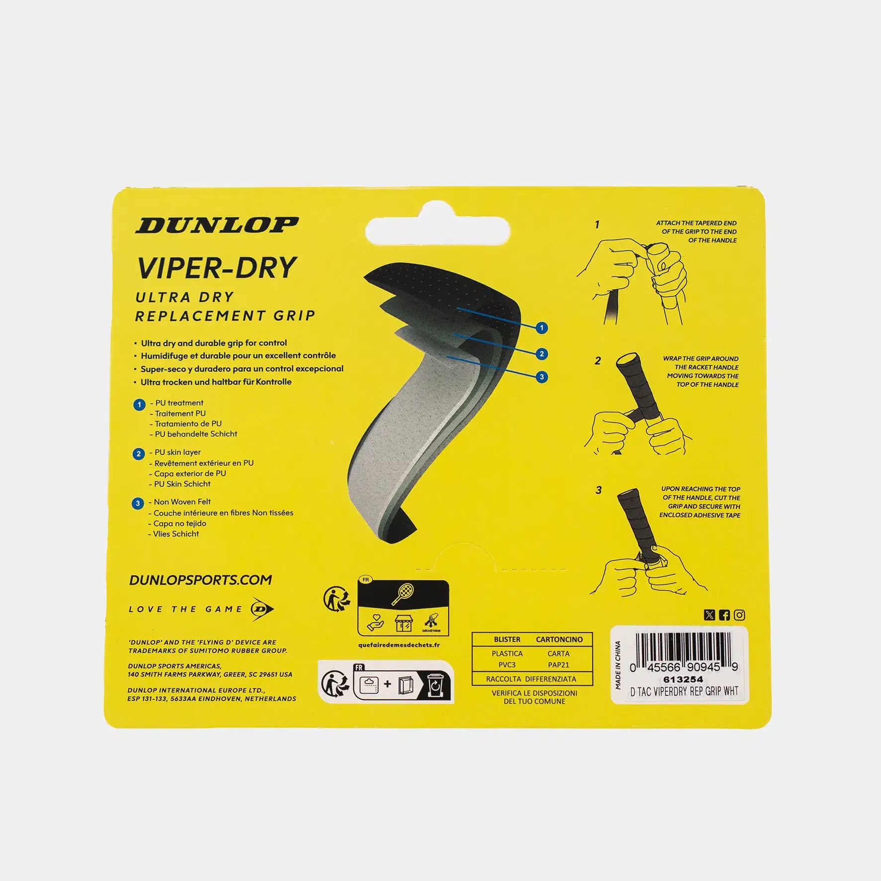 Teniso raketės vid. apvija DUNLOP VIPERDRY ATP replacement, white
