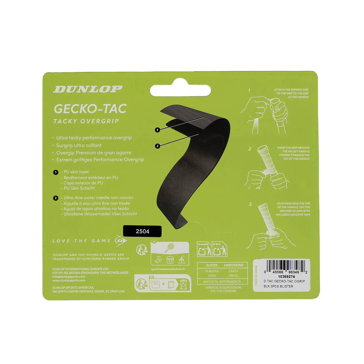 Teniso raketės virš. apvija DUNLOP GECKO-TAC ATP overgrip, black